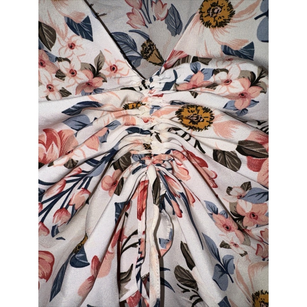 Milk & Honey Crop Top Blouse Boho Ruched Floral Sexy Milkmaid Coquette Women's M - Picture 3 of 11